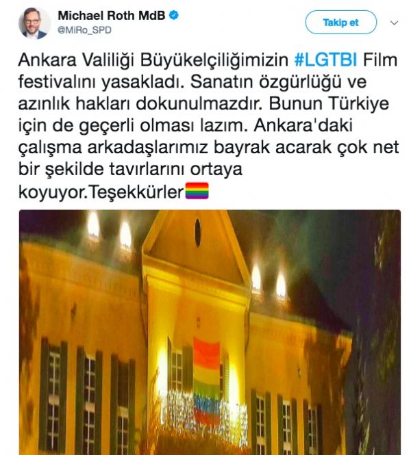 Haber | Almanya Büyükelçiliği binasına gökkuşağı bayrağı asıldı